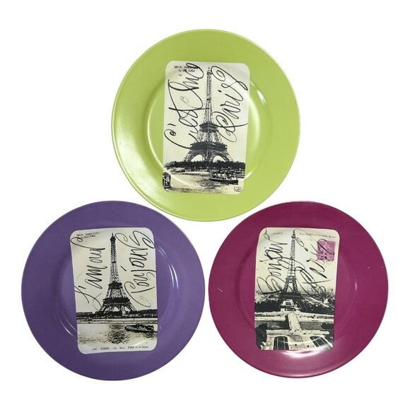 Set of 3 Rosanna Studio Eiffel Tower Paris Plates – Purple, Green, and Mauve – V - Picture 2 of 5